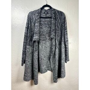 Cardigan Sweater Open Front Large Gray Black Marled Knit Academia Librarian